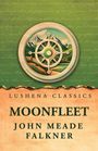 "LUSHENA CLASSICS MOONFLEET JOHN MEADE FALKNER." Illustration eines Steuerrads über einer Landschaft mit Bergen.