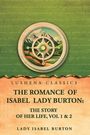 "Lushena Classics: The Romance of Isabel Lady Burton: The Story of Her Life, Vol 1 & 2. Lady Isabel Burton." Im Hintergrund eine grüne Landschaft mit Bergen und einem Kompassmotiv.