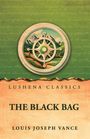 "LUSHENA CLASSICS, THE BLACK BAG, LOUIS JOSEPH VANCE" auf grünem, strukturiertem Hintergrund mit Kompass-Rosen-Motiv.