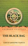"LUSHENA CLASSICS" und "THE BLACK BAG" von "LOUIS JOSEPH VANCE". Illustration mit Kompass und Berglandschaft.