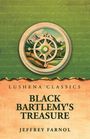 Titel: "BLACK BARTLEMY'S TREASURE", Autor: Jeffrey Farnol. Hintergrund: Kompass mit Berglandschaft in Grüntönen.