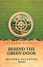 Lushena Classics: "Behind the Green Door" von Mildred Augustine Wirt. Kompass mit Landschaft vor grünem Himmel.