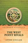 „LUSHENA CLASSICS“, „THE WEST POINT RIVALS“, „UPTON SINCLAIR“. Ein Kompass vor Berglandschaft im Vintage-Stil.