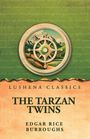 Text: "Lushena Classics", "The Tarzan Twins", "Edgar Rice Burroughs". Illustration: Kompass über einer Landschaft mit Bergen.