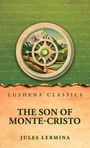 „Lushena Classics: The Son of Monte-Cristo“ von Jules Lermina, grün-orange Gestaltung mit Kompass und Landschaft.