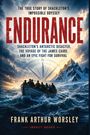 "ENDURANCE" in großen roten Buchstaben über Wellen. Ein Boot mit Personen, steile schneebedeckte Berge im Hintergrund.