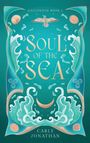 „Soul of the Sea“; oben „Gallisenæ Book 1“, unten „Carly Jonathan“. Wellen, Möwe, und Muscheln auf türkisem Hintergrund.