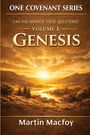 "One Covenant Series: Volume 1: Genesis. Martin Macfoy." Malerische Landschaft mit Sonnenuntergang über Fluss und Hügeln.