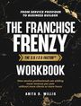 "The Franchise Frenzy Workbook" von Anita D. Willis, Gold- und Weißtext auf schwarzem Hintergrund mit Marmor-Design.
