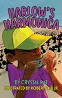 „Harlow's Harmonica“ ist der Titel. Ein Junge spielt eine Mundharmonika. Viele Musiknoten im Hintergrund.