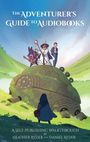"The Adventurer's Guide to Audiobooks." Vier Charaktere stehen auf einem riesigen, verzierten Felsen in einer grünen Landschaft.