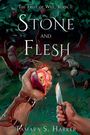 "The Fruit of War, Book 1: Stone and Flesh" zeigt Hände mit einem aufgeschnittenen, blutenden Granatapfel und einer Klinge.
