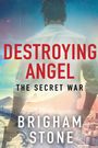 "DESTROYING ANGEL", "THE SECRET WAR", "BRIGHAM STONE". Illustration eines Mannes, der eine Stadtlandschaft überblickt.