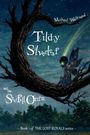 "Tildy Silverleaf and the Starfall Omen, Michael Wallevand." Eine Silhouette einer Fee sitzt auf einem Baum unter dem Sternenhimmel.