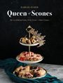 "Queen of Scones" von Barbara Maher. Dreistöckige Etagere mit Scones und einem Diadem, dekoriert mit Beeren und Stoff.