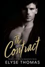 „The Contract“ und „Elyse Thomas“ auf Buchcover, ein Porträt eines ernst blickenden Mannes im Hintergrund.