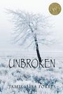 "UNBROKEN; JAMIE LISA FORBES." Ein vereister Baum steht in einer schneebedeckten Landschaft, über einem Logo einer Auszeichnung.