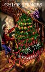 Text: "CHLOE SPENCER", "Home for the Holidays". Illustration: Eine Frau und ein Mann schmücken einen Weihnachtsbaum auf einer Treppe.