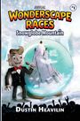 „Annual Wonderscape Races: Snowglobe Mountain“ oben, „Dustin Heavilin“ unten. Illustration: Figur mit Mikrofon vor Schneekugel.