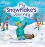 "My Snowflake's Journey," Illustration: Kinder spielen im Schnee, ein Kind winkt, rodeln, Schneebälle, kahle Bäume.