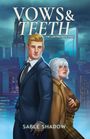 "Vows & Teeth: The Lunethra Mates Series" über zwei stilisierte Figuren in einer nächtlichen Stadtansicht.