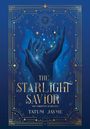 "The Starlight Savior" steht groß in goldener Schrift. Eine Illustration zeigt göttliche Hände im Sternenlicht, umrahmt von Verzierungen.