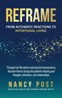 "REFRAME: FROM AUTOMATIC REACTIONS TO INTENTIONAL LIVING. Nancy Post. Netzartige Struktur mit gelben und blauen Elementen."