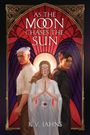 "As the Moon Chases the Sun", K.V. Jahns. Drei Personen vor einer roten und violetten Kulisse.