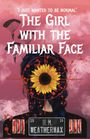 „The Girl with the Familiar Face“ in weißer Schrift, Sonnenblume auf einem dunklen Kopf, Fallschirmspringer, rosafarbene Wolken.