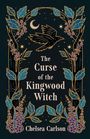 "The Curse of the Kingwood Witch" und "Chelsea Carlson" in gold eingerahmt von einem Raben, Mond, Sternen und blauen Blättern.
