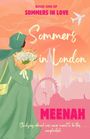 Erster Teil von "Sommers in Love". "Sommers in London". Frau mit Blumen vor Londoner Skyline.