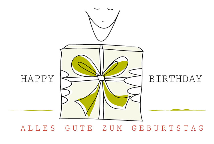 Gutscheinmotiv Geburtstag, Lachendes Gesicht, Text: Happy Birthday